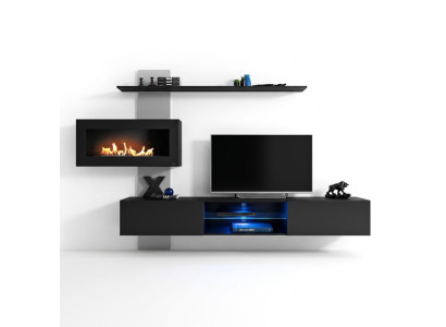 Mobile multimediale nero con camino design moderno soggiorno designer mobili TV stand.