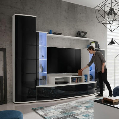 Nero parete attrezzata soggiorno lusso set vetrina supporto TV mobili legno nuovo