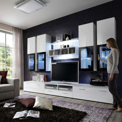 Arredamento parete design armadio a muro in legno moderno set.