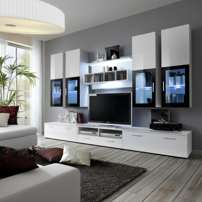 Arredamento parete design armadio a muro in legno moderno set.