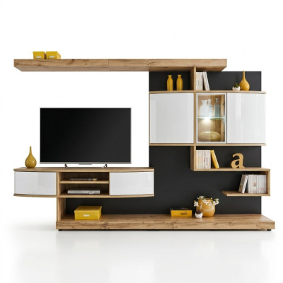 Marrone parete attrezzata di lusso per soggiorno con design, mobile porta TV, mobili nuovi.