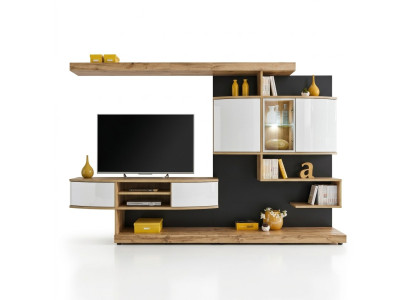Marrone parete attrezzata di lusso per soggiorno con design, mobile porta TV, mobili nuovi.