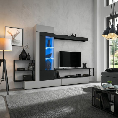 Mobile porta TV con parete porta TV di design moderno in legno, scaffali da parete, arredamento di lusso per il soggiorno.