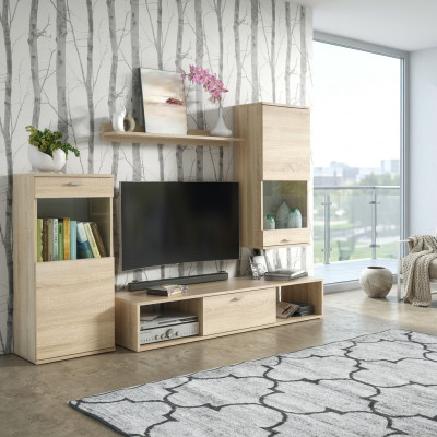 Mobile porta TV moderno con vetrina parete soggiorno ripiani nuovi.