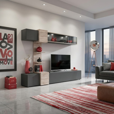 Designer soggiorno moderno set parete attrezzata mensole grigio supporto TV