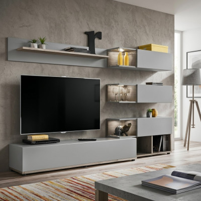 Grigio parete attrezzata salotto mobili in legno supporto TV RTV design moderno arredamento