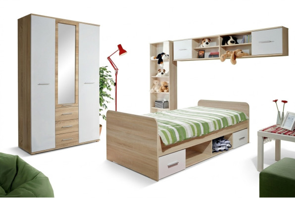 Set camera dei bambini Letto Comodino Armadio design Moderno Arredamento 4 pezzi