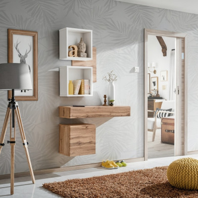 Arredamento completo moderno 4 pezzi per ingresso con mensole a muro e armadio nuovo