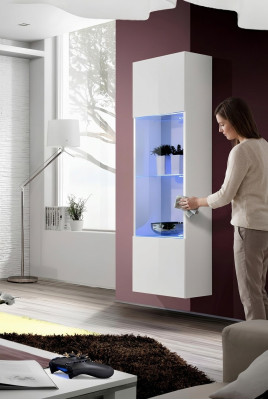 Vetrina bianca di lusso per soggiorno, vetrina sospesa, mobili in legno design