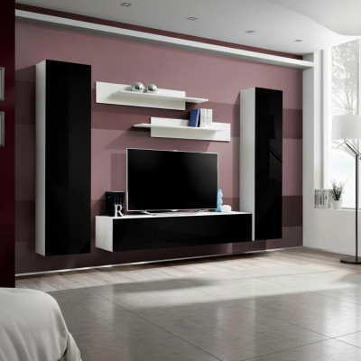 Mobile soggiorno design moderno in legno con mensole a parete completo supporto TV