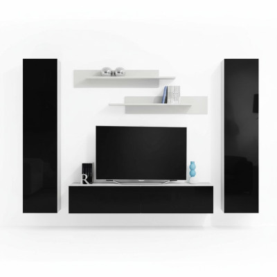 Mobile soggiorno design moderno in legno con mensole a parete completo supporto TV