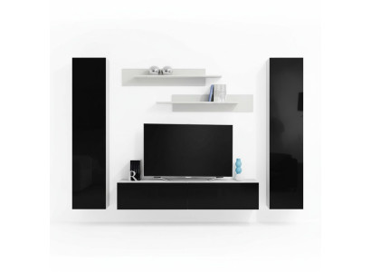 Mobile soggiorno design moderno in legno con mensole a parete completo supporto TV