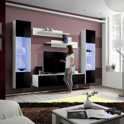 Parete soggiorno nera design moderna mobili supporto TV