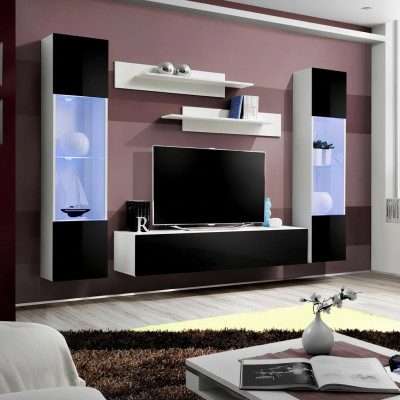 Parete soggiorno nera design moderna mobili supporto TV