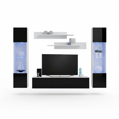 Parete soggiorno nera design moderna mobili supporto TV