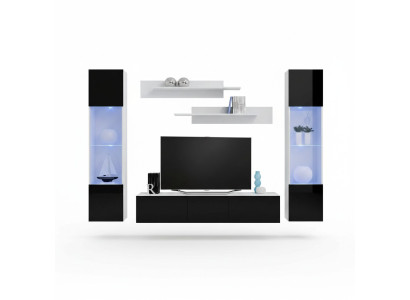 Parete soggiorno nera design moderna mobili supporto TV