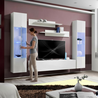Mobile TV moderno in legno con vetrina sospesa