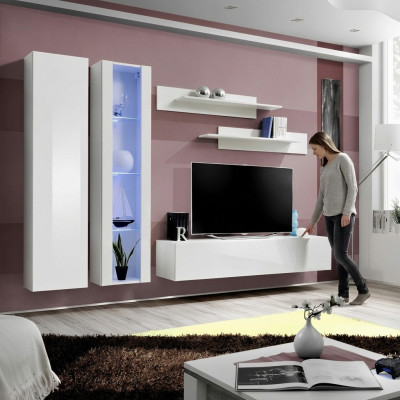 Moderna parete soggiorno bianca mobili design legno armadio a muro
