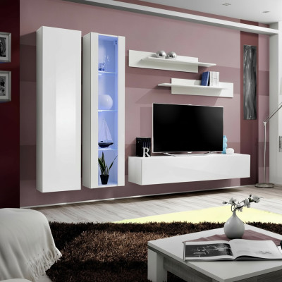 Moderna parete soggiorno bianca mobili design legno armadio a muro