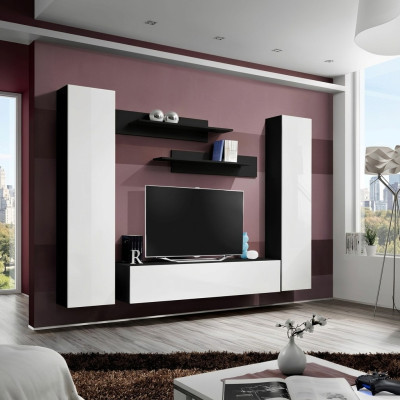 Parete soggiorno bianca design moderno con mobile TV e armadio a muro nuovo