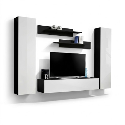 Parete soggiorno bianca design moderno con mobile TV e armadio a muro nuovo