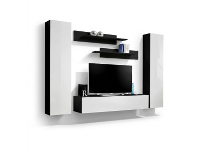 Parete soggiorno bianca design moderno con mobile TV e armadio a muro nuovo