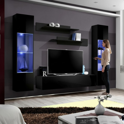 Parete attrezzata TV Lowboard Mensole soggiorno Design Moderno 5 pezzi