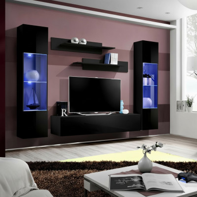 Parete attrezzata TV Lowboard Mensole soggiorno Design Moderno 5 pezzi