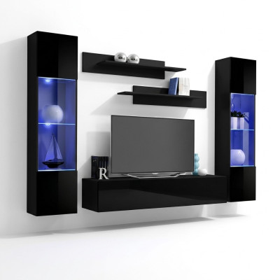 Parete attrezzata TV Lowboard Mensole soggiorno Design Moderno 5 pezzi