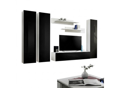 Set parete soggiorno scaffali neri supporto TV lowboard