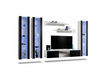 Moderna parete soggiorno con mensole e vetrina sospesa design mobili