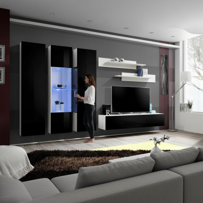 Set di parete design mensola soggiorno legno vetrina a sospensione mobile