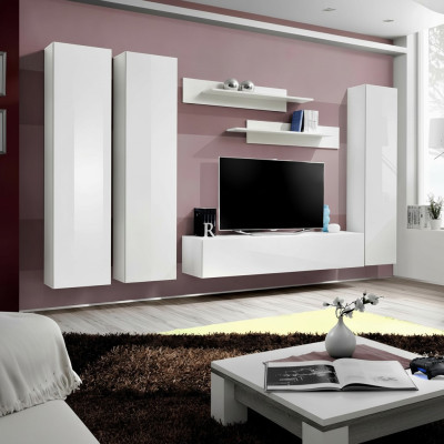 Set completo 6 pezzi Bianco Parete attrezzata Stand TV Arredamento soggiorno