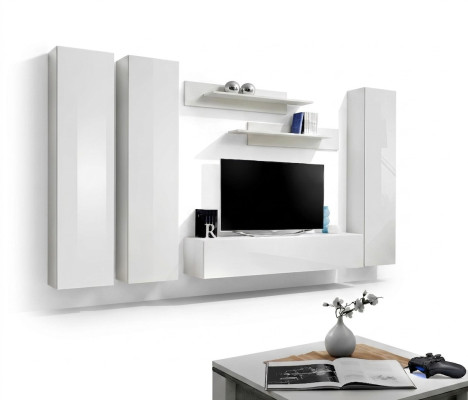 Set completo 6 pezzi Bianco Parete attrezzata Stand TV Arredamento soggiorno