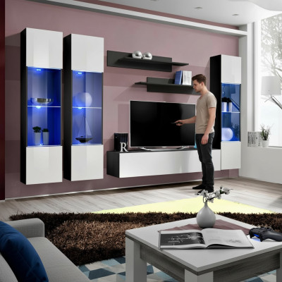 Parete soggiorno lusso set completo 6 pz vetrina sospesa moderna supporto TV