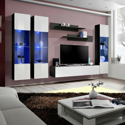 Parete soggiorno lusso set completo 6 pz vetrina sospesa moderna supporto TV