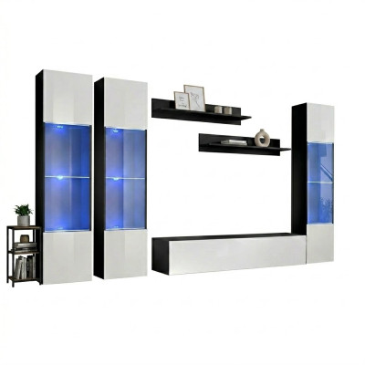 Parete soggiorno lusso set completo 6 pz vetrina sospesa moderna supporto TV