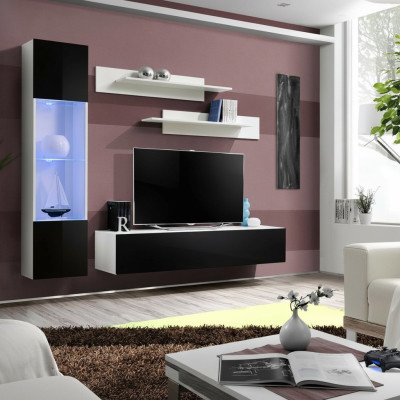 Set di mobili per soggiorno, parete attrezzata, supporto TV, design vetrina pensile, arredamento mobili