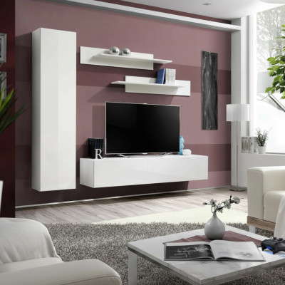 Mobile porta TV bianco, design di arredamento, mobili per soggiorno, scaffali da parete.