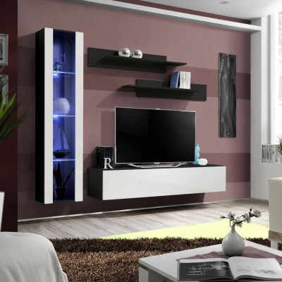 Set di parete vivente design 4 pezzi nero Mobili da soggiorno Vetrina appesa Arredamento