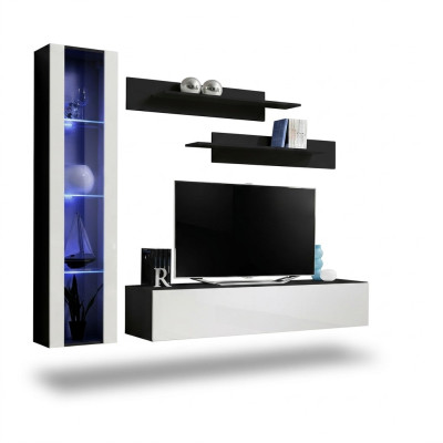 Set di parete vivente design 4 pezzi nero Mobili da soggiorno Vetrina appesa Arredamento