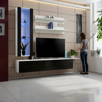 Design Vetrina a Sospensione Mensole Composizione Soggiorno Set 4 Pezzi Mobile Porta TV per Soggiorno.