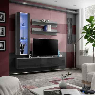 Design Vetrina a Sospensione Mensole Composizione Soggiorno Set 4 Pezzi Mobile Porta TV per Soggiorno.