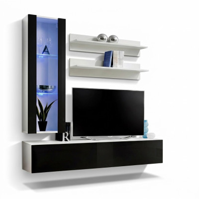 Design Vetrina a Sospensione Mensole Composizione Soggiorno Set 4 Pezzi Mobile Porta TV per Soggiorno.