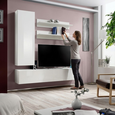 Arredamento di design, armadio da parete in legno bianco di lusso.