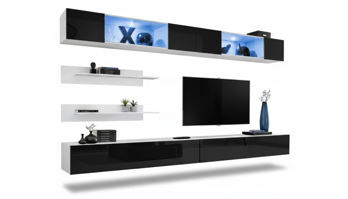 Set da soggiorno 6 pezzi lusso parete attrezzata armadio a muro 2x supporti TV design arredamento.