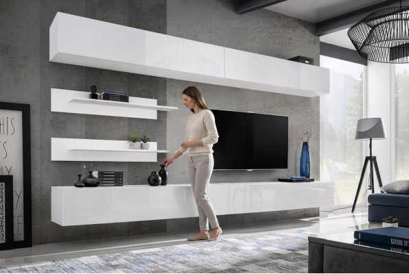 Scaffale componibile bianco soggiorno Set 6 pezzi Lusso Moderno Mobili in legno Mobile TV
