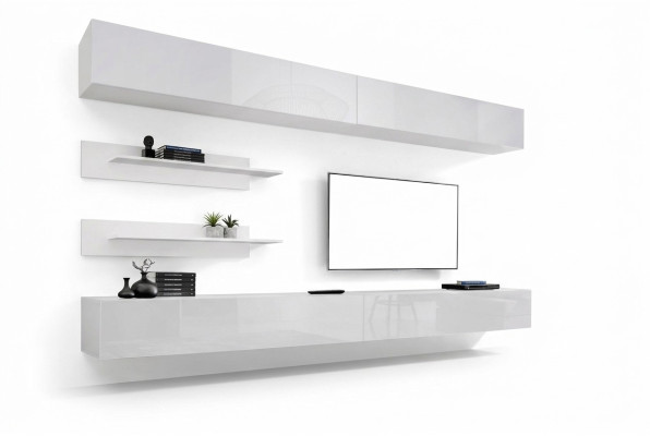 Scaffale componibile bianco soggiorno Set 6 pezzi Lusso Moderno Mobili in legno Mobile TV