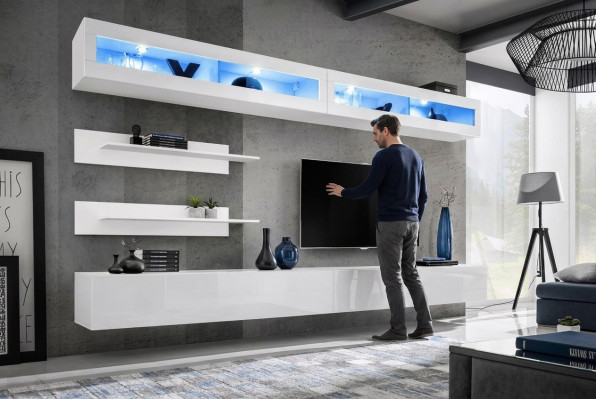 Set da soggiorno moderno 6 pezzi 2x mobile TV, armadio a parete di design in legno nuovo.