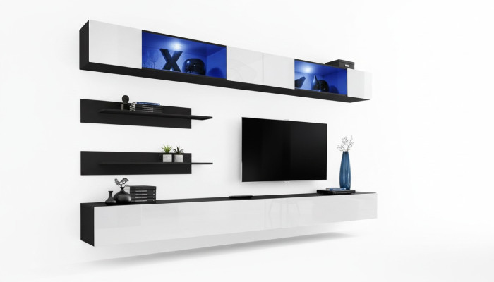 Mobili in legno parete attrezzata 2x pensile a parete mensole da parete design set arredo